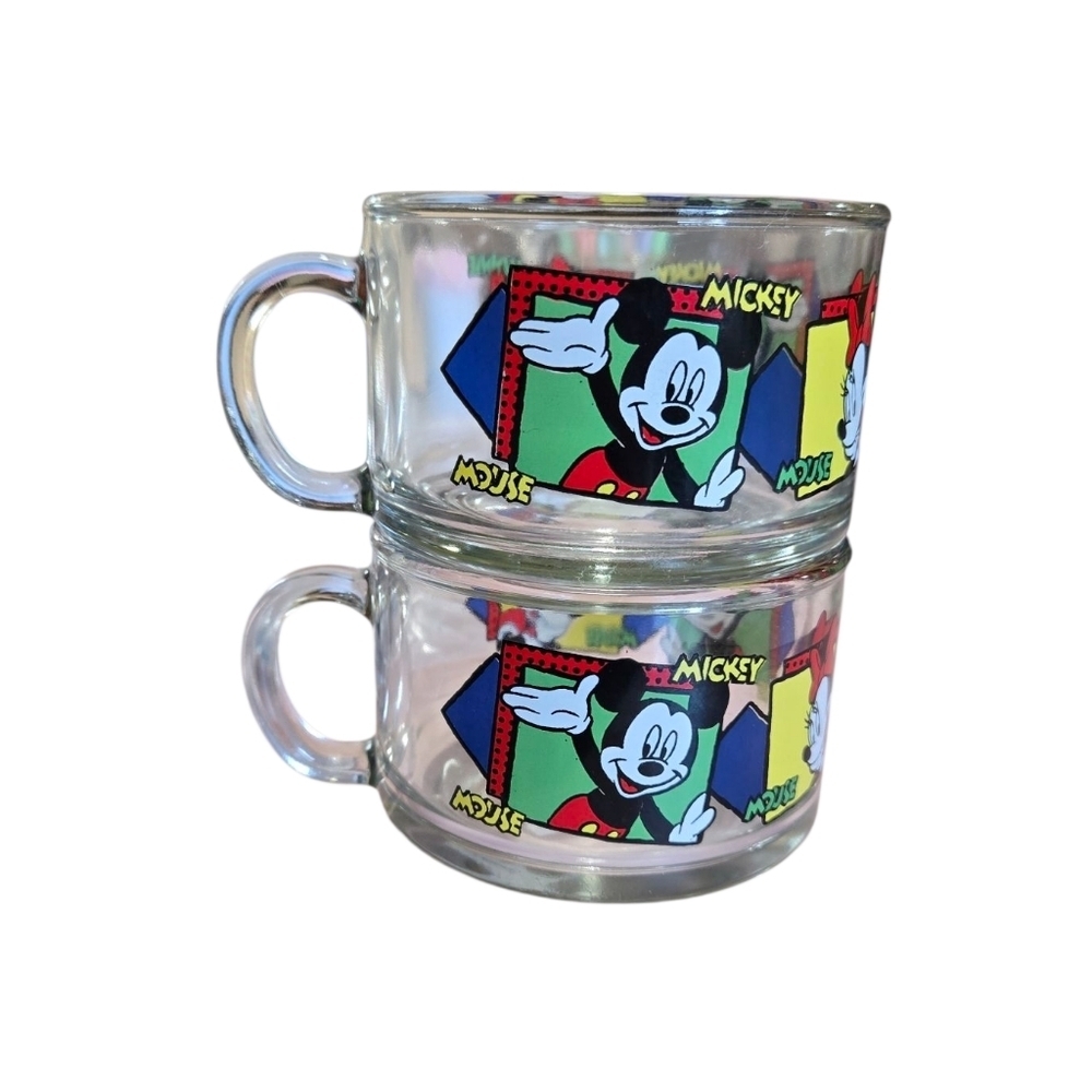 Disney Vintage Anchor Hocking Mickey Mouse Soup Mugs.